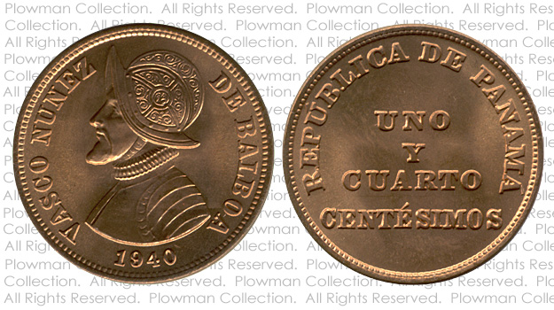 Example of a Uno y Cuarto Centésimos of 1940 Coin in MS-65