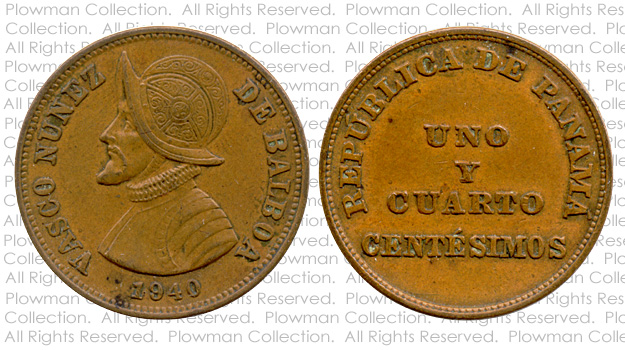 Example of a Uno y Cuarto Centsimos of 1940 Coin in VF-20