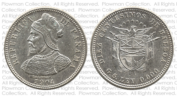 Example of a Diez Centésimos of 1904 Coin in MS-64